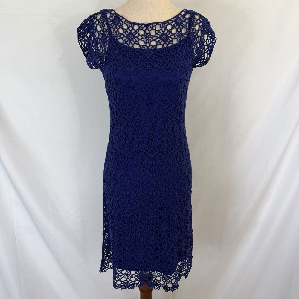 NEW Lauren Ralph Lauren Blue Crochet Lace Dress Size XS Cotton Lined